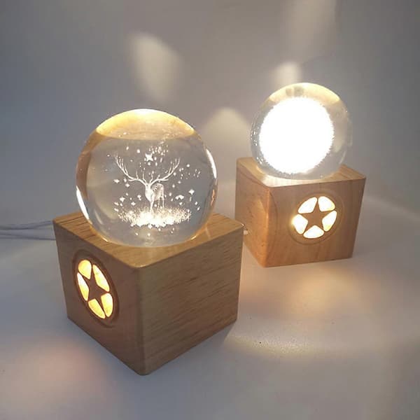 Firkantet Træ 3D Natlampe Baseholder LED Displaystander til Krystaller Glasbold Belysningstilbehør