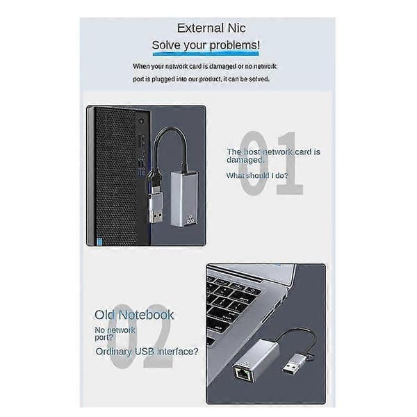 USB A/USB C Connector Network Adapter USB RJ45 Ethernet Adapter External Network Card for Laptop (1