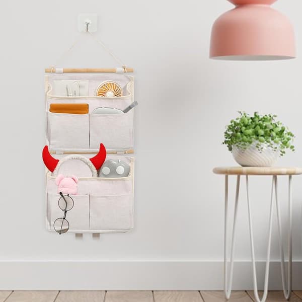 2-Door Storage Bags - Hanging Organizer with Compartments and Hooks, Foldable - 25*23*6 cm - White