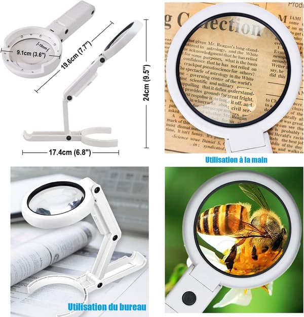 Handheld Standing Magnifier, 5X 11X Table Magnifier with L