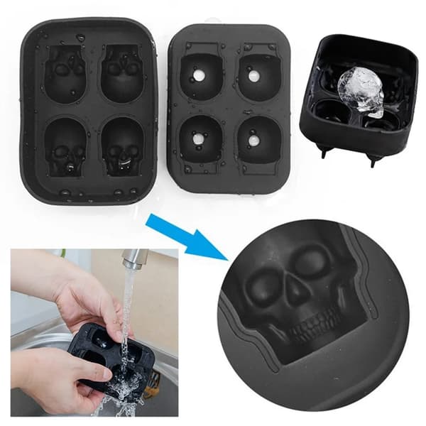 3 stk 3D silikon isbitform for hodeskaller, Halloween-isbitform formet som hodeskaller