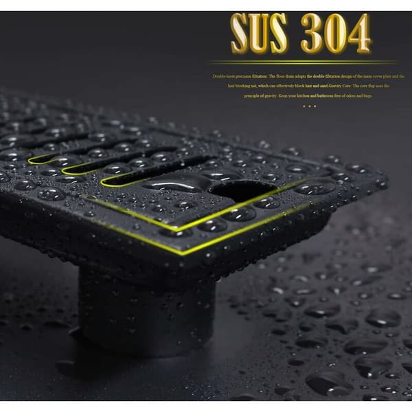 Rectangular Floor Drain 30x10cm Shower Drain Black Floor Drain with Stainless Steel Grate Suitable for Toilet, Bathroom, Kitchen, Balcony