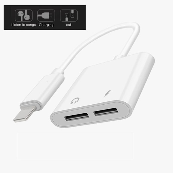 iPhone 7/8/X/XS/XR/XS Max Dubbel Lightning Adapter Splitter White Vit