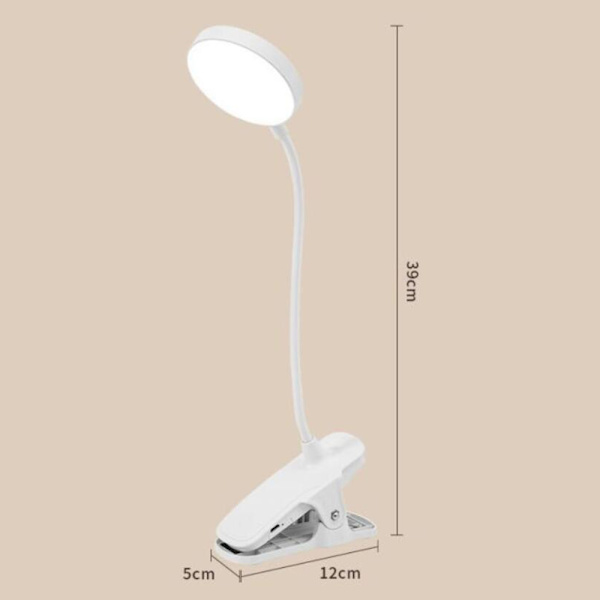 Puristinvalaisin, paristokäyttöinen lukuvalo, yöpöydän puristinvalaisin, paristovalaisin 3 kirkkaustasolla, USB ladattava