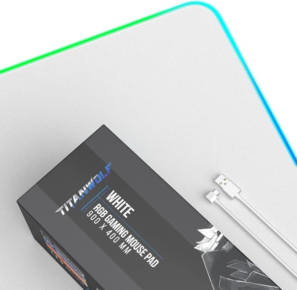 RGB Gaming Musematte - 800x300 mmx4mm Stor - LED Flerfarget - 14 Lysmoduser - Vaskbar - Hvit