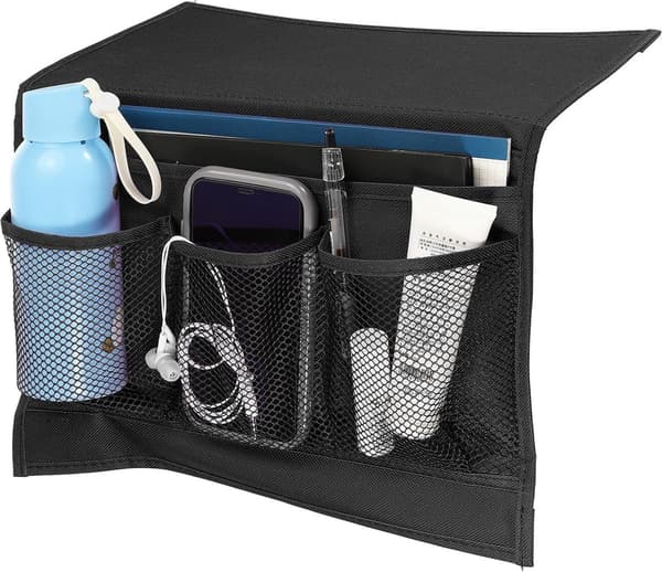 Hanging Bedside Organizer, 4 Pockets, for Remote Control, Phone, and Glasses