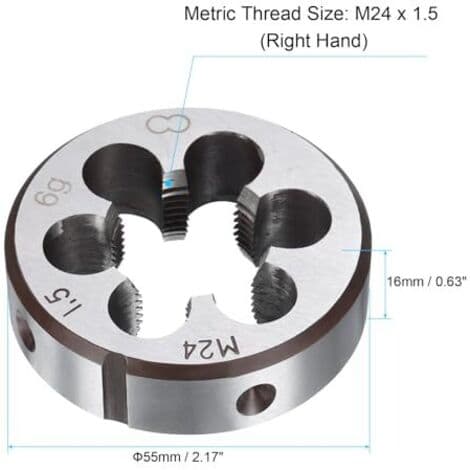 M24 x 1.5 Round Thread Die, Right Hand Thread, Alloy Steel, Thread Repair Tool