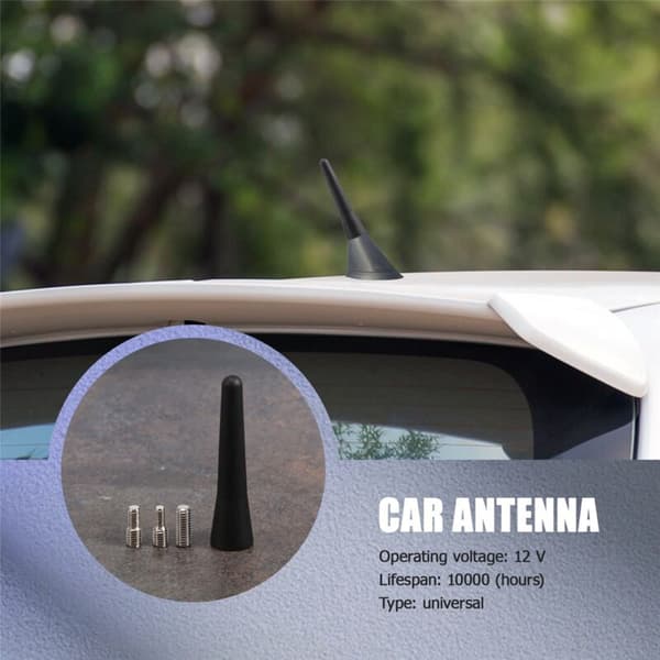 Universal bilantenne, lille kort 6,5 cm (2,5 tommer), mini biltilbehør, FM/AM-indgange M5 M6, sort
