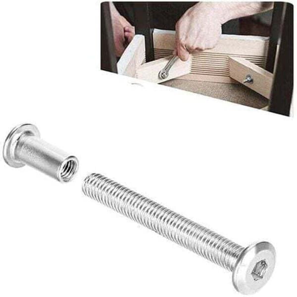 Sekskantede forbindelsesbolte til møbler M6 x 35MM gevindskåret skabsforbindelse, 10 stk.