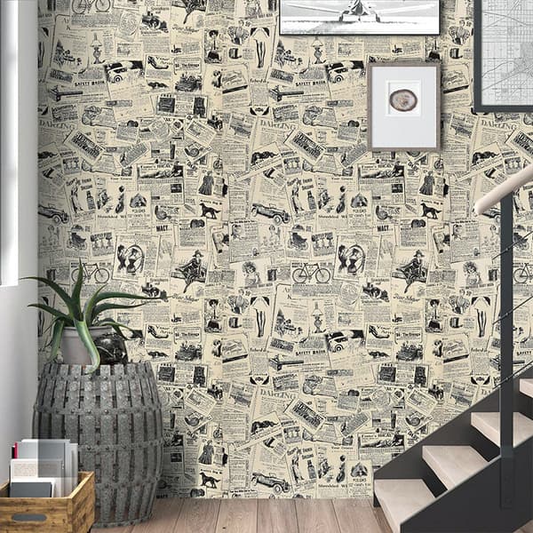 Gammel avispapir svart og hvitt selvklebende tapet 45*300cm