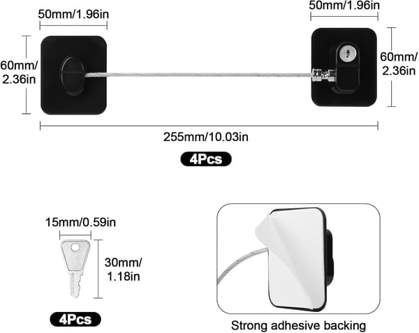 Safety Lock - 4-pack - Refrigerator Lock with Key - Refrigerator Safety Lock - Window Lock without Drilling with 4 Keys for Cabinets - Windows - R