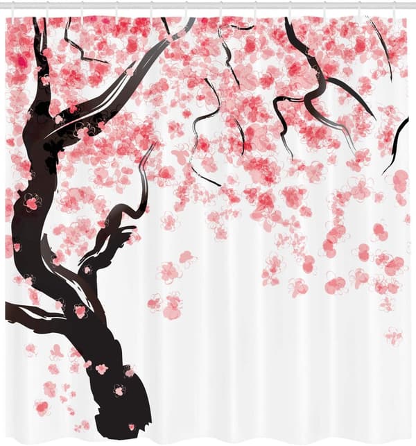 Blomstret bruseforhæng, 180 cm x 200 cm, Rosa Sort, Kirsebærblomst-FA6-