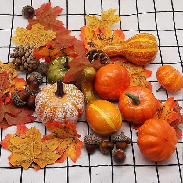 Thanksgiving Artificial Pumpkins Home Decor Set, Mix of 50 Artificial Harvests