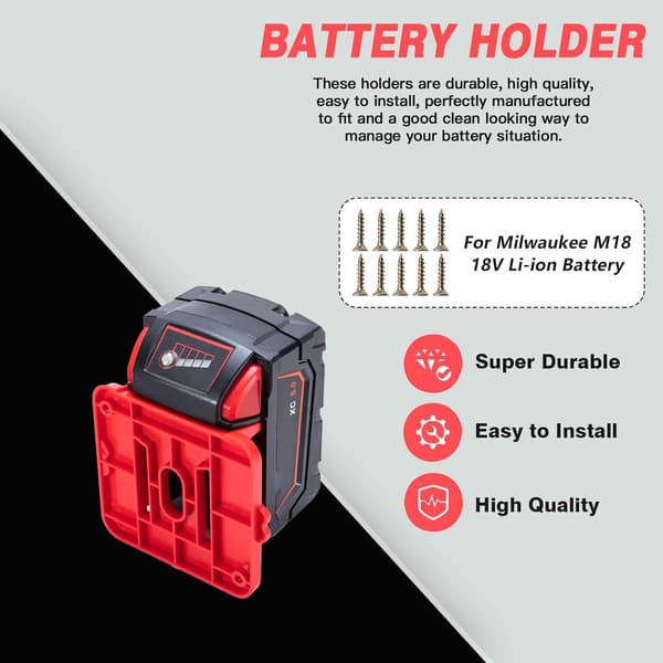 Battery Holder for Milwaukee M18 18V Batteries - Wall Mount for Work Van Shelf - Toolbox - 10 Pack