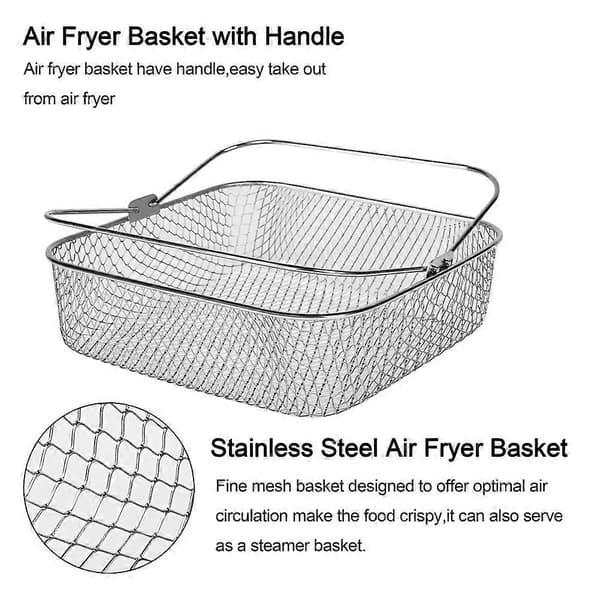 Fritøskurv 304 Rustfritt Stål Firkantet Netterstatningskurv Med Håndtak for Instant Vortex 20.8 cm Sølv