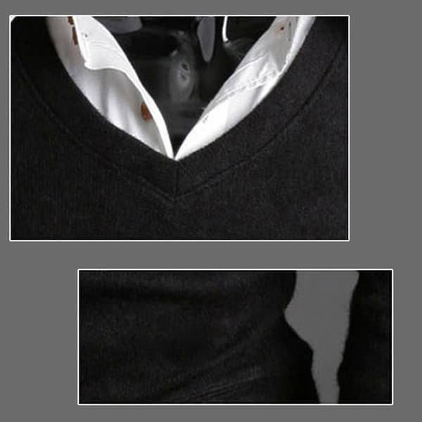 Klassisk V-hals herresweater - Langærmet pullover L Sort