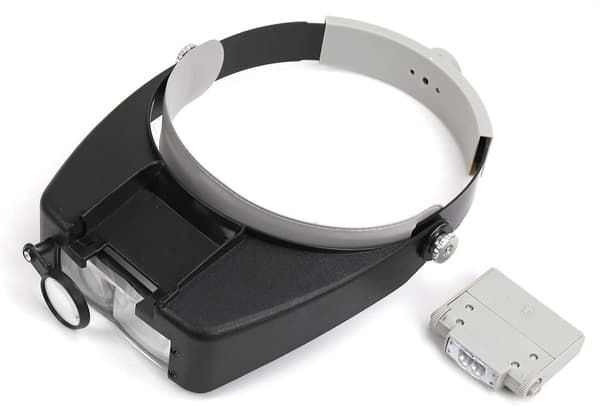 Juvelerhovedbånd med forstørrelsesglas og LED-lys (grå) 1,5 x 3 x 8,5 x 10