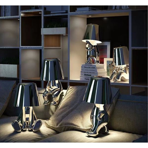Touch Function Bedside Lamp Gold Thinker Lamp Desk Lamp Cordless Rechargeable Portable Decorative Night Light Silver