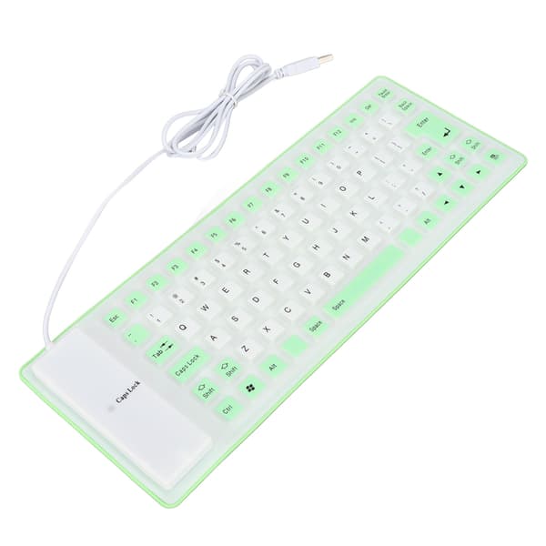 Silicone Keyboard Fully Sealed Design Lightweight Portable Silent Soft Comfortable USB Wired Silicone Keyboard for PC Green