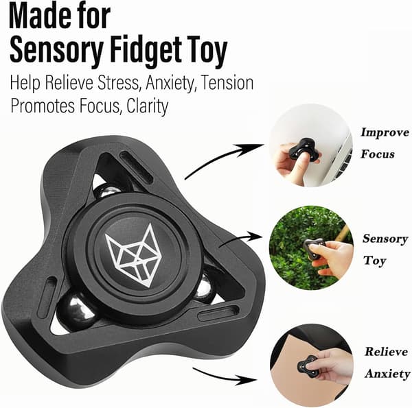 Fidget Spinner-leker i metall for voksne, helt i rustfritt stål 1,5 tommer, svart