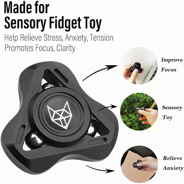 Metal Fidget Spinner-legetøj til voksne, helt i rustfrit stål 1,5 tommer, sort