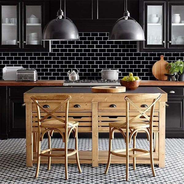 Peel and Stick Flise Backsplash til Køkkenvæg, 10-Ark Sort Subway Køkken Backsplash Fliser (12\"×12\")
