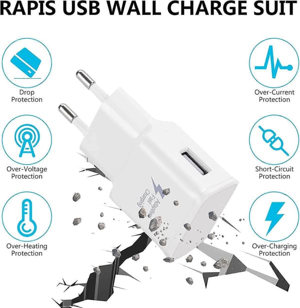Dww - 2-pak Snabblader USB-adaptere til Samsung S22/S21/S20/S10/S10E/S6/S7/S8/S9/Edge/Plus/Active/A72/A53 5G, Note 5 8, Note 9, Note10/20/