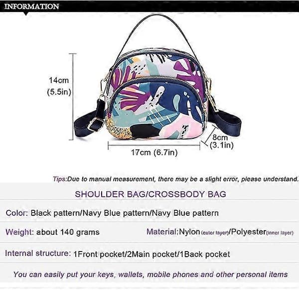 Women's Crossbody Mobile Phone Bag, Nylon Wallet Shoulder Bag, 3-Layer Zipper Cell Phone Pouch with Adjustable Strap (Color Pattern)