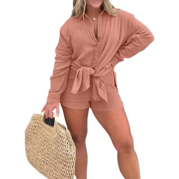 Rosa Laura Romperklänning, Barcelona Breeze Romperklänning Set, Satinklänning Romper Linne Strandklänning 2 Delar Set-2XL