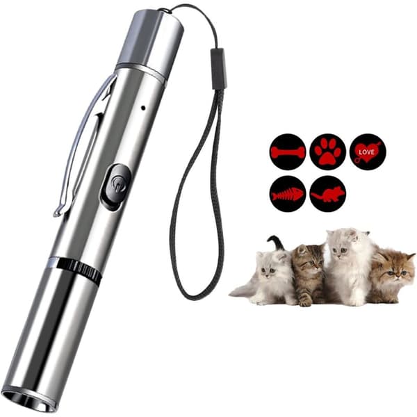 Interactive Cat Toy, Interactive Cat Toy with LED Light, 5 in 1 Adjustable Pattern Cat Training Tool Interactive Toys - USB Rechargeable