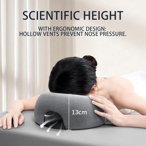 Ansiktsmassasjepute i Memory Foam, Ansiktsmassasjepute med Pustehull - Komfortabel U-form for Massasjebenk, Spa, Skjønnhetssalong - Mørkegrå