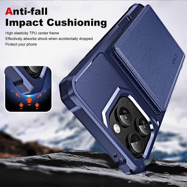Wallet Case with Card Slot in PU Leather + Back Cover with Camera Lens Protector Compatible with iPhone 16 Pro (Black)_yux