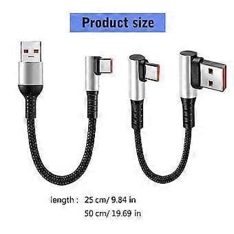 Bærbart USB til Type C hurtigopladningskabel med 90° stik til nem gaming og videoafspilning 0,5m 0,5m enkelt vinkel