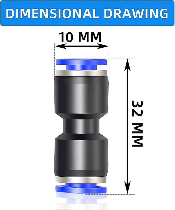 10 stk. blå 4 mm OD lige push-to-connect-fittings (PU-4)
