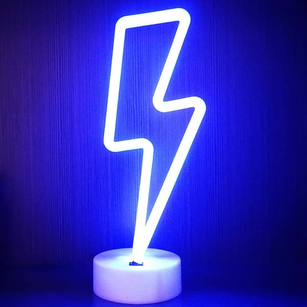 Lynformet neonlampe, USB/batteridrevet blå neon, stilig og tynn