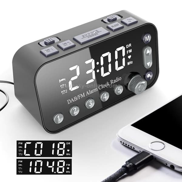 DAB-A1 Large Screen DAB & FM Alarm Clock Radio with Dual USB