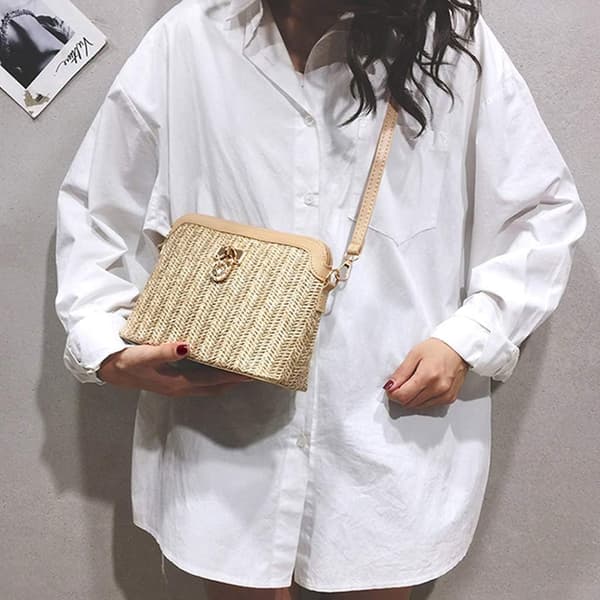 Håndveske, dame sommer stråvevd crossbody