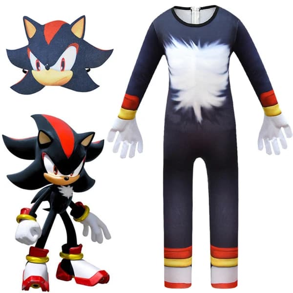 Sonic The Hedgehog Cosplay Halloween-klær for barn gutter jenter Shadow Jumpsuit + Maske 7-8 år = EU 122-128