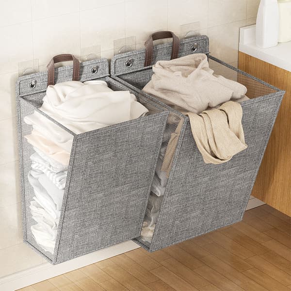 Wall Mounted Laundry Hamper Foldable Dirty Clothes Basket Space Saving Collapsible Laundry Basket for Shoes Socks Towels Grey Large Size