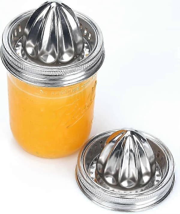 Mason Jar Juicerlåg i rustfrit stål, 2-delt sæt til krukker med bred åbning, citruspresser og citronpresser [DB]