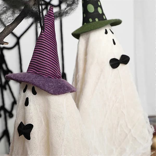 1 pc Halloween Hanging Ghosts with Purple Witch Hat Decorations_tfrf