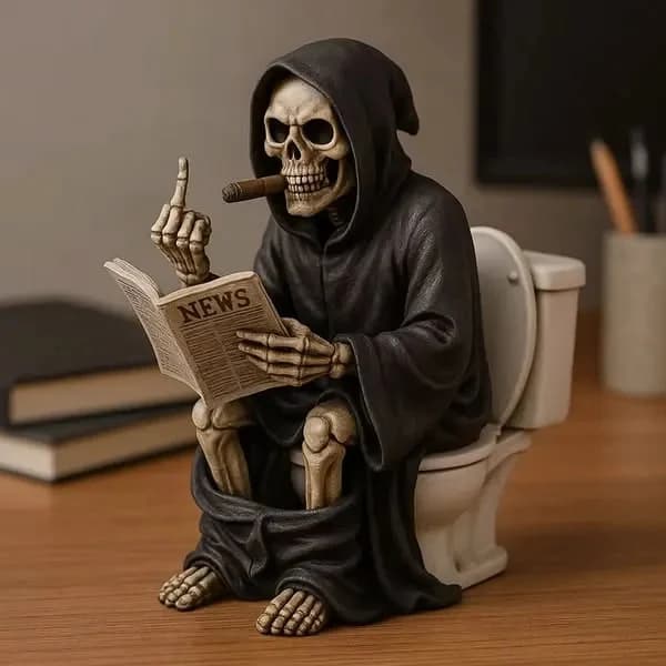 En Halloween-dekorasjon som refererer til statuen av toalettdødens gud