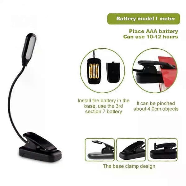 7 LED Book Light USB Rechargeable Reading Lamp 3-Level Warm Cool White Daylight Portable Flexible Easy Clip Night Reading Light