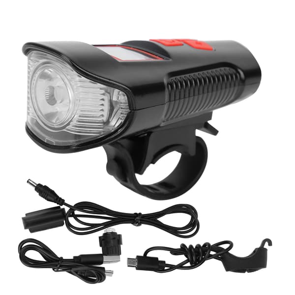 Waterproof Bicycle Headlight with Horn, Computer, USB Rechargeable for Night Riding, Red