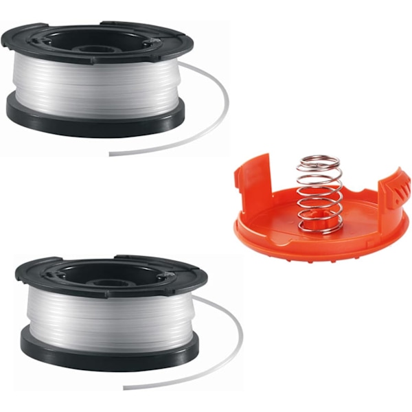 2 stk. Black and Decker trimmer spole, sort og trimmertråd og 1 strengtrimmer spolelåg 100 spolepose (2+1+1)