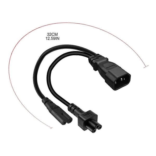 32cm IEC320 C14 til IEC320 C5+IEC320 C7 AC-strømforlengelseskabeladapter