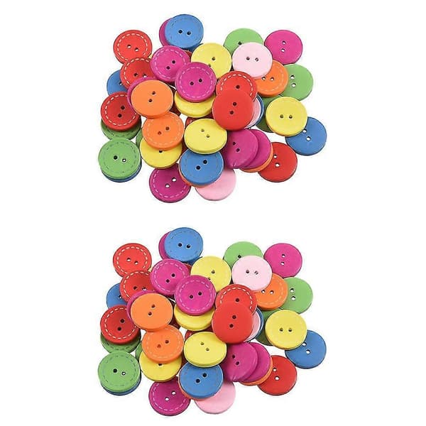 100 blandede runde 2-hullers træsyknapper scrapbooking 25 mm (1 tomme) diameter