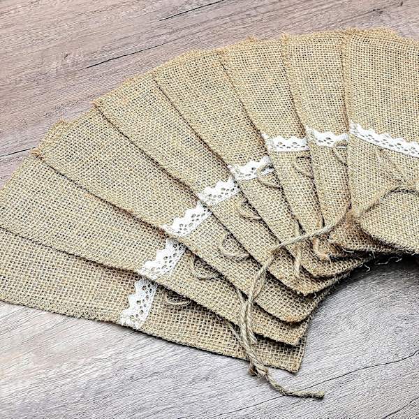 10 st spetsburlap bestickficka, spetsburlap bestickpåse, middag