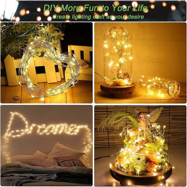 2-pack LED string lights battery operated with remote control, 4.9 m, 8 modes, 50 LED, waterproof wire, star lights, flashing fireflies for patio, Christmas