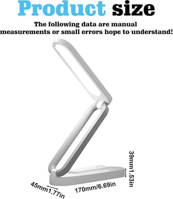 Foldable Cordless LED Desk Lamp - Dimmable Table Lamp with 3 Brightness Levels - USB Rechargeable (FMY)